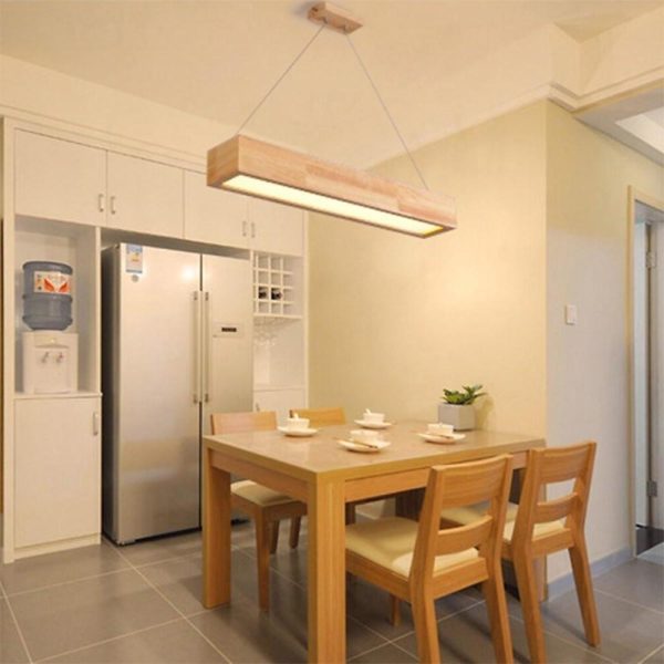 LED Rectangular Chandelier Wood Rustic Chandelier Lighting Kitchen Dining Room - Image 2