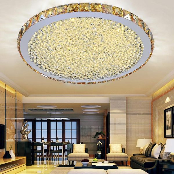 16'' Rounded Antique Painted Metal Crystal LED Modern Ceiling Lights - Image 2