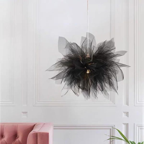 20'' Fabric Flower Design Electroplated Metal LED Modern Pendant Lights - Image 2