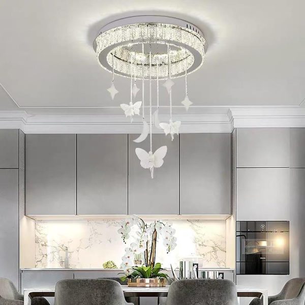 Circular Electroplated Metal Crystal LED Modern Chandeliers Flush Mount Lighting - Image 3