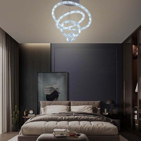 3/4-Light LED Tiered Chandelier LED Crystal Ring Hanging Pendant Light - Image 3