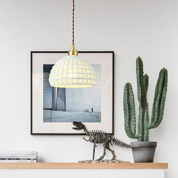 Artistic Semi Globe Ceramic Copper Pendant Light Modern Pendant Lighting - Image 2