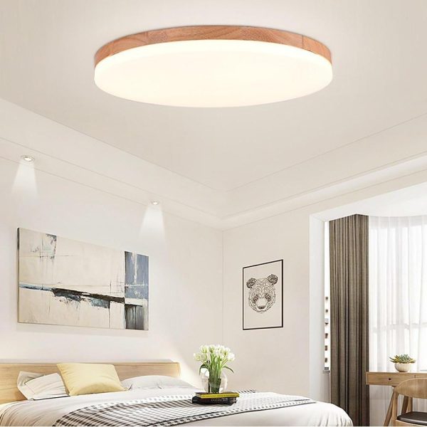 Circular Minimalist Flush Mount Dining Room Light Bamboo Acrylic LED Ceiling Lights - Image 2