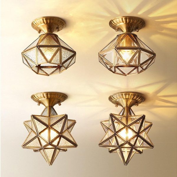 Vintage Flush Mount Ceiling Light Lantern Metal Glass Industrial Light - Image 4