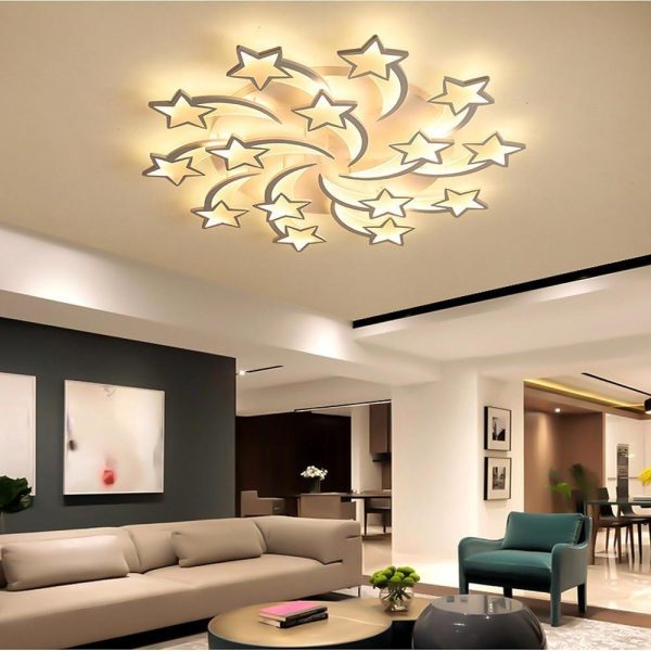 Celestial Shooting Stars Flush Mount Ceiling Light- LED, Dimmable, White, 5 to 15 Star Lights - Image 3