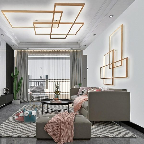 Overlapping Rectangles Aluminum Geometric Style Flush Mount Lighting LED Ceiling Light - Image 8