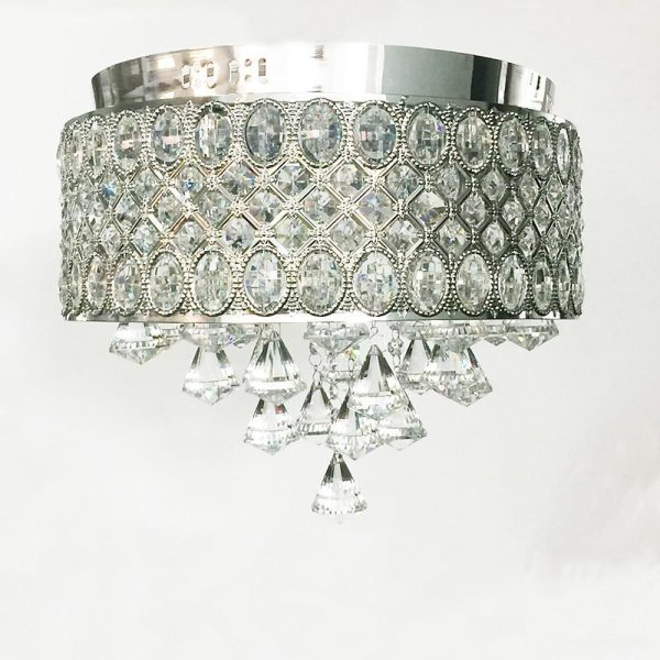 4-Light Drum Shaped Crystal Metal Modern Flush Mount Lighting Chandelier - Image 10