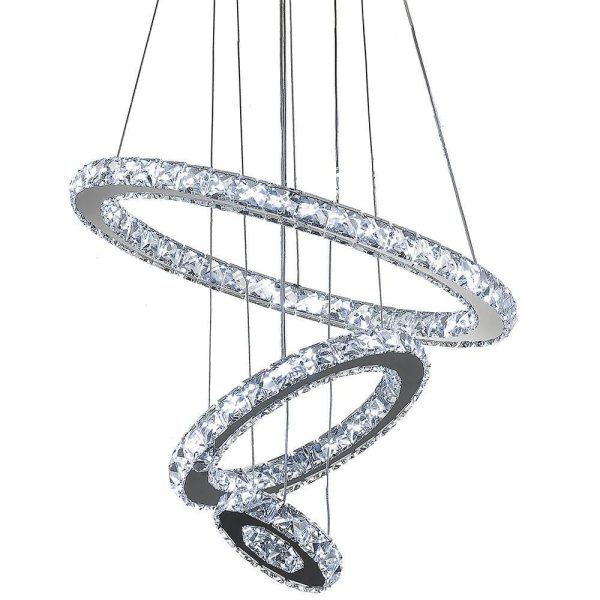 3-Ring Adjustable Circles Tiered Crystal Bling Hanging Modern Chandeliers - Image 9