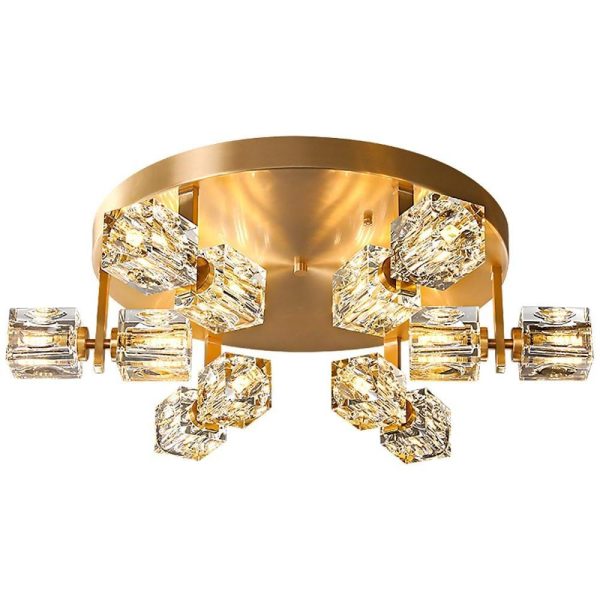 6 Light Unique Crystal Brass Flush Mount Light LED Ceiling Light - Image 6