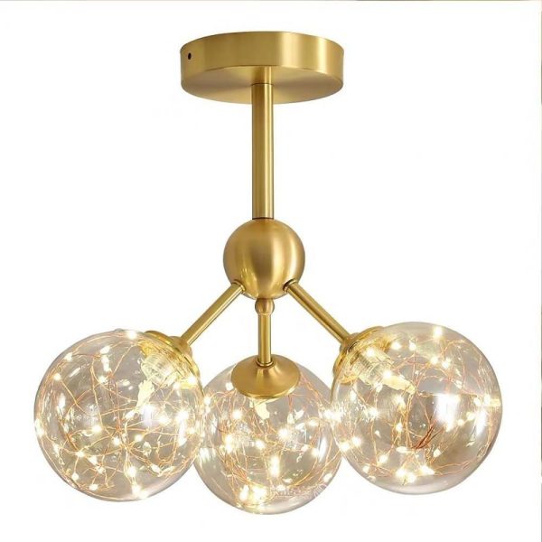 3 Globe Copper Glass Flush Mounts Semi Flush Mount Lighting LED Bedroom Ceiling Lights - Image 5