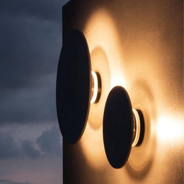 Outdoor Round Gray Concrete LED Wall Flush Lights Accent Landscape Lighting - Image 9