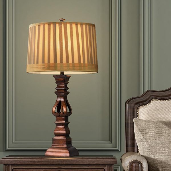 Stripe Drum Shade Antique Rustic Style Tower Table Lamp - Image 4