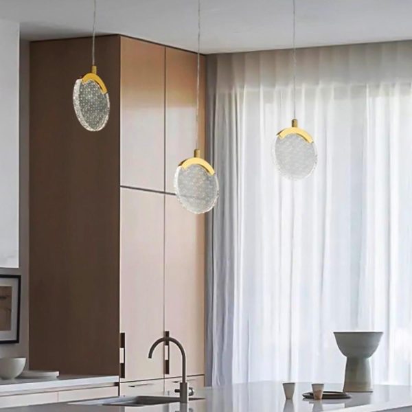 Artistic Circular Acrylic Copper LED Nordic Pendant Lighting Hanging Lamp - Image 4