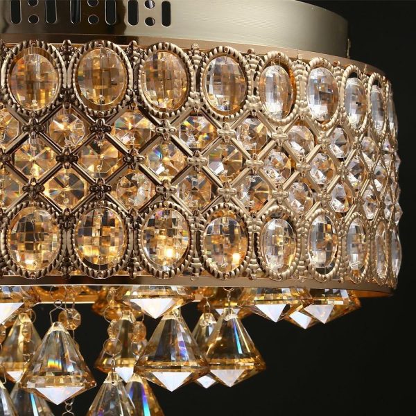 4-Light Drum Shaped Crystal Metal Modern Flush Mount Lighting Chandelier - Image 5