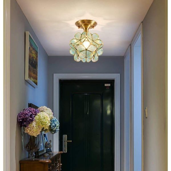 Candelabra Flower Hallway Flush Mount Lighting Copper Glass LED Ceiling Light - Image 5