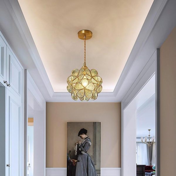 Flower Patterned Modern Glass Copper Pendant Light Kitchen Hanging Pendant Lights - Image 3