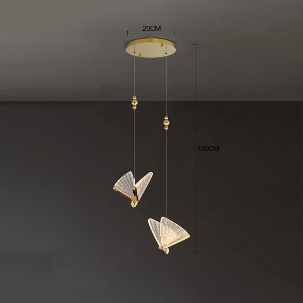 Butterfly Shaped Coastal Pendant Lights Metal Acrylic Bedroom Ceiling Lights - Image 6
