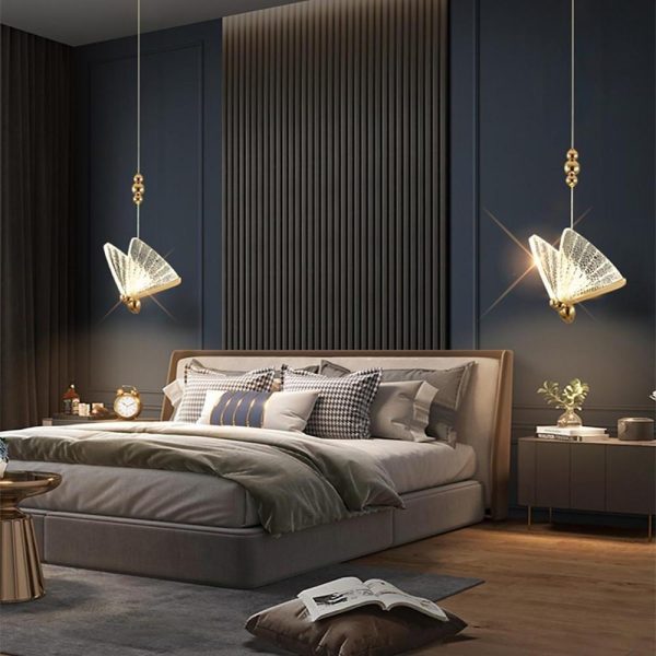 Butterfly Shaped Coastal Pendant Lights Metal Acrylic Bedroom Ceiling Lights - Image 4