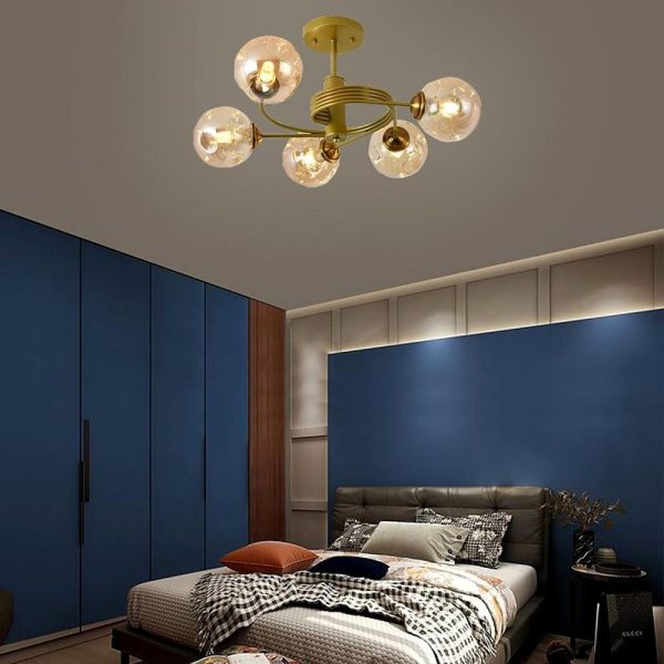 Swirling Nordic Globe Bubble Chandelier Metal Glass Bedroom Chandelier - Image 6