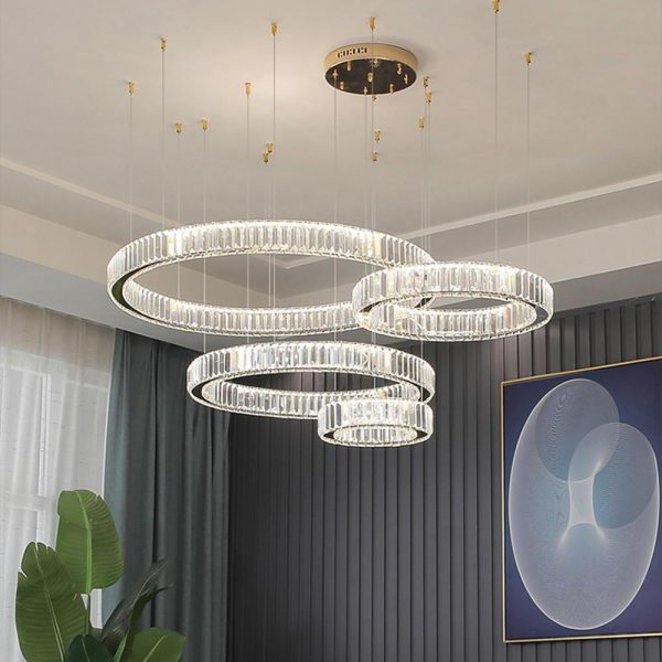 4-Ring Gold Large Chandeliers for Foyer Modern Crystal Chandelier - Image 2
