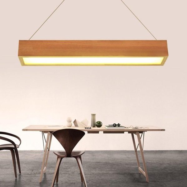 LED Rectangular Chandelier Wood Rustic Chandelier Lighting Kitchen Dining Room - Image 3