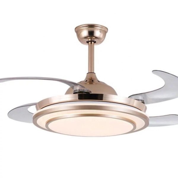 4 Blade Gold Finish Chandelier Retractable Ceiling Fan With LED Light - Image 5