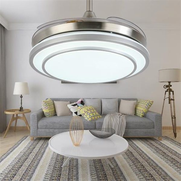 4 Blade Gold Finish Chandelier Retractable Ceiling Fan With LED Light - Image 3