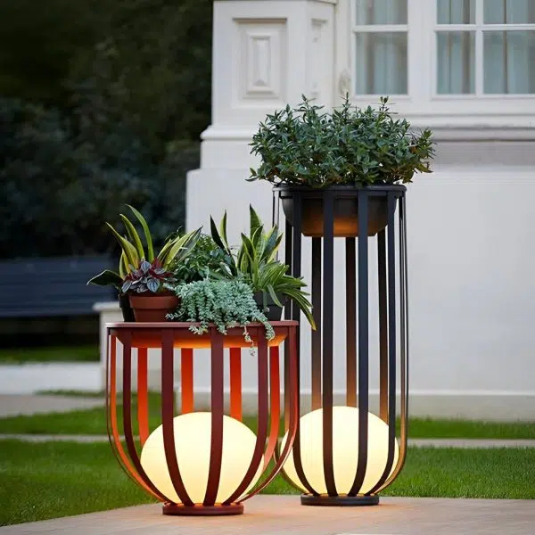 Industrial Solar Outdoor LED Floor Lantern Lamp with Tray - Image 4