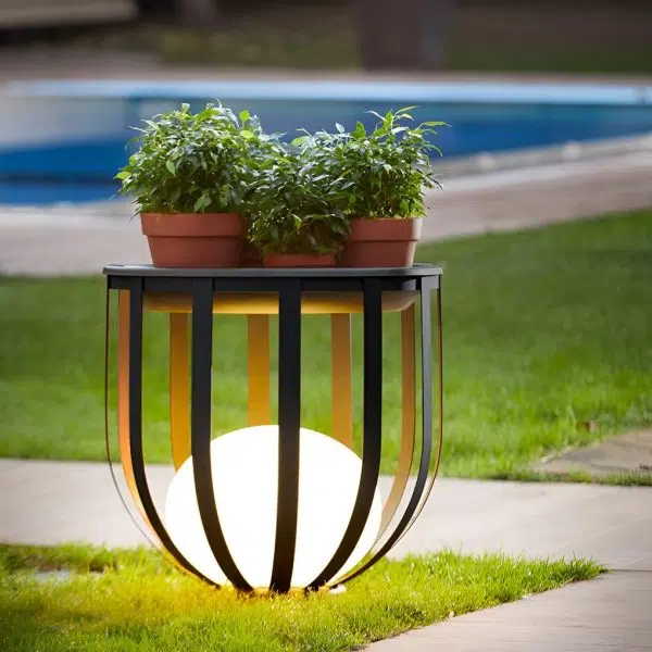 Industrial Solar Outdoor LED Floor Lantern Lamp with Tray - Image 6