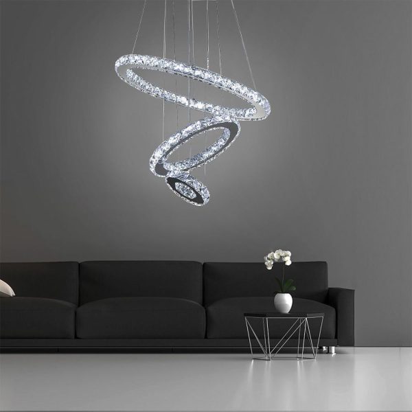3-Ring Adjustable Circles Tiered Crystal Bling Hanging Modern Chandeliers - Image 2