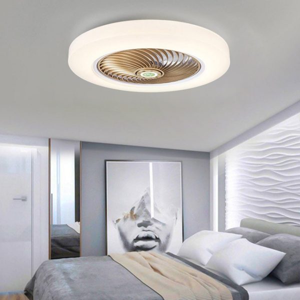 Modern Flush Mount Bladeless Enclosed Ceiling Fan with Round Bright LED Lighting and Remote - Image 6