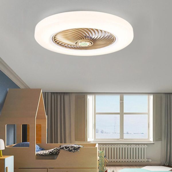 Modern Flush Mount Bladeless Enclosed Ceiling Fan with Round Bright LED Lighting and Remote - Image 3