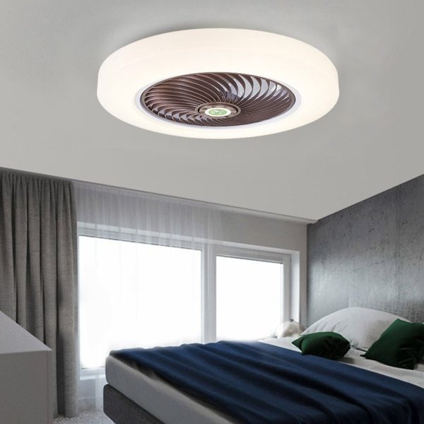 Modern Flush Mount Bladeless Enclosed Ceiling Fan with Round Bright LED Lighting and Remote - Image 2
