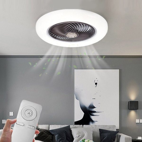 Modern Flush Mount Bladeless Enclosed Ceiling Fan with Round Bright LED Lighting and Remote - Image 5