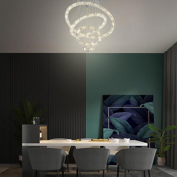 3/4-Light LED Tiered Chandelier LED Crystal Ring Hanging Pendant Light - Image 5