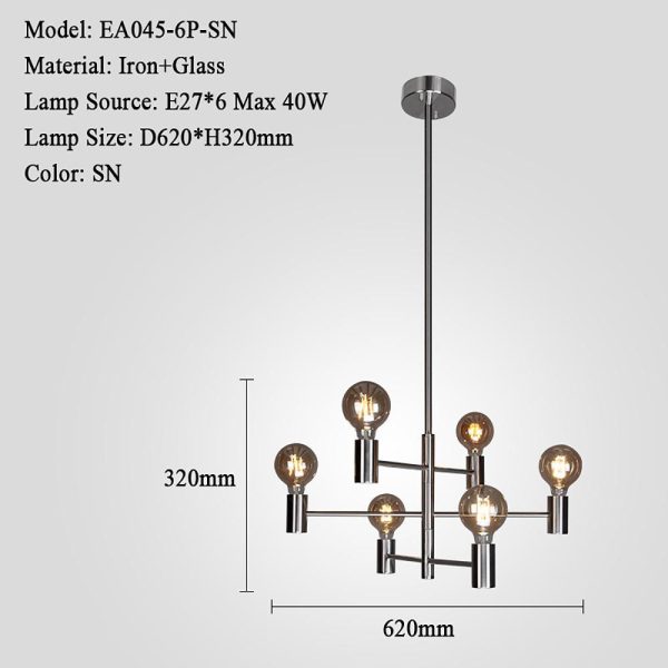 Nordic Style Black Sputnik Chandelier Industrial Mini Chandelier 6 Bulbs - Image 9