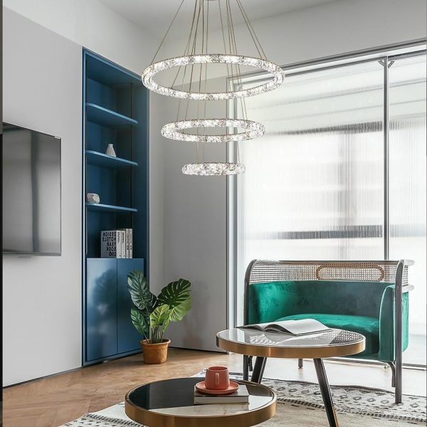 3/4-Light LED Tiered Chandelier LED Crystal Ring Hanging Pendant Light - Image 7