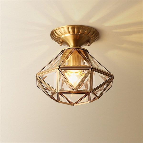 Vintage Flush Mount Ceiling Light Lantern Metal Glass Industrial Light - Image 2