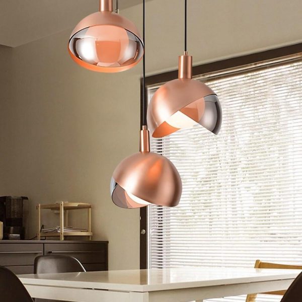 Dual-Colored Semi Globe Metal Glass Pendant Light Industrial Style Pendant Lighting for Office & Dining Room - Image 2