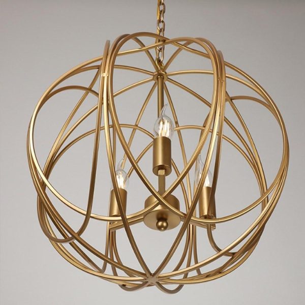 3 - Light LED Brass Globe Cage Candlestick Orb Chandelier - Image 2