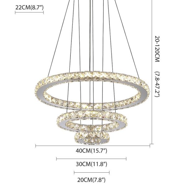 3-Ring Adjustable Circles Tiered Crystal Bling Hanging Modern Chandeliers - Image 10