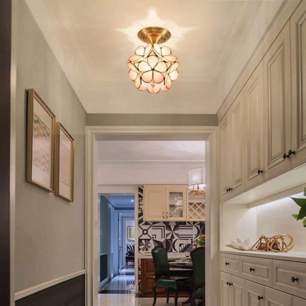 Candelabra Flower Hallway Flush Mount Lighting Copper Glass LED Ceiling Light - Image 7
