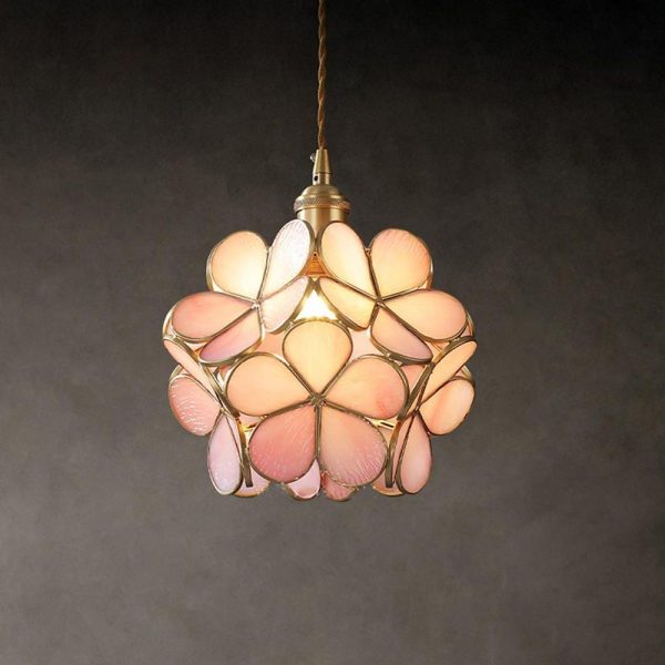 Flower Patterned Modern Glass Copper Pendant Light Kitchen Hanging Pendant Lights - Image 7