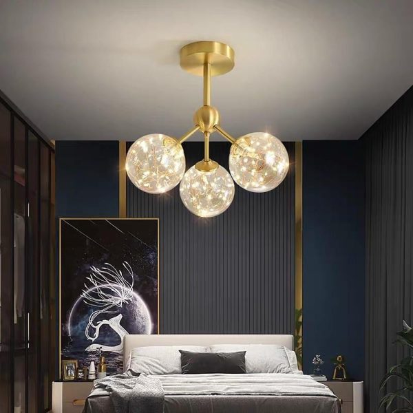 3 Globe Copper Glass Flush Mounts Semi Flush Mount Lighting LED Bedroom Ceiling Lights - Image 4