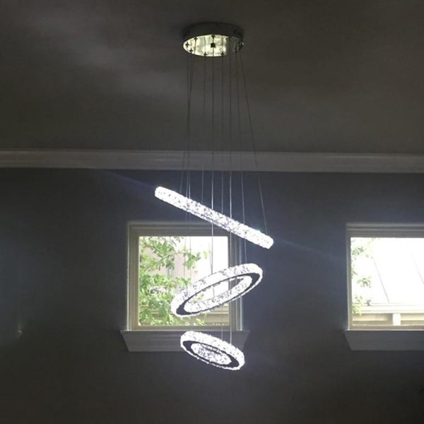 3-Ring Adjustable Circles Tiered Crystal Bling Hanging Modern Chandeliers - Image 3