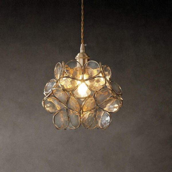 Flower Patterned Modern Glass Copper Pendant Light Kitchen Hanging Pendant Lights - Image 5