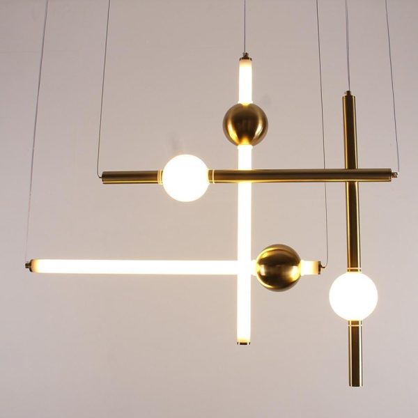 1 Light Metal Glass Pendant Lighting Minimalism Linear Round Ceiling Light - Image 2