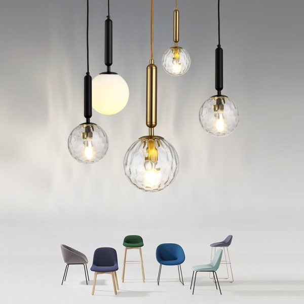 Nordic Minimalist Water Pattern Glass LED Pendant Light for Bedroom Bedside Bar - Image 2