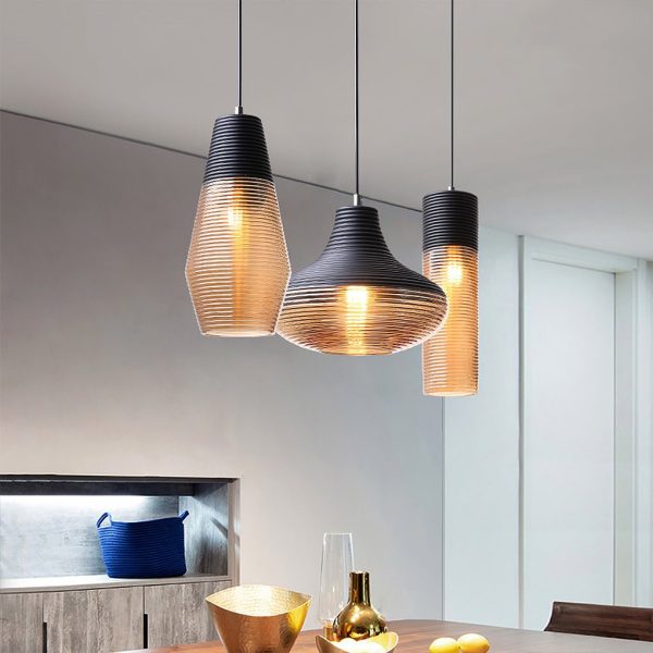 Nordic Modern Minimalist Spiral Pattern Glass Chandelier for Cafe Bedside Bar - Image 2