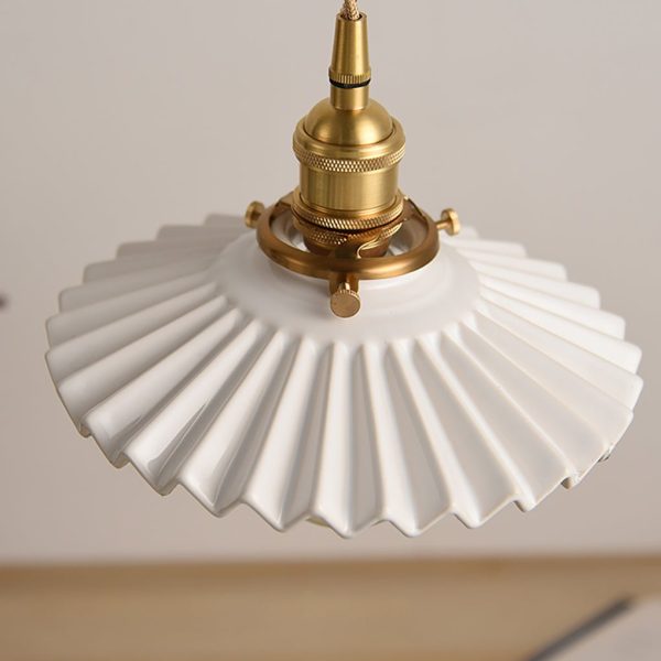 Nordic Vintage Ceramic Pleated Design Brass LED Pendent Lighting for Bedside Dining-table - Image 8
